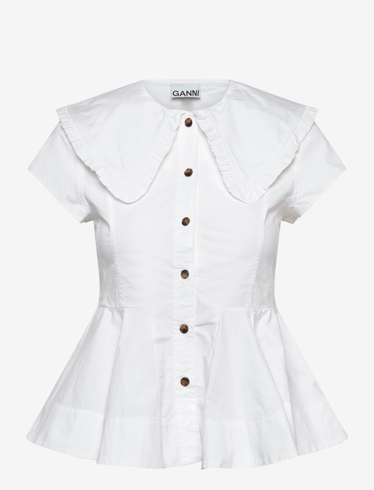 Ganni - White Stretch Poplin Shirt - lühikeste varrukatega särgid - white - 0