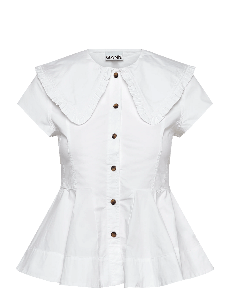 Ganni - White Stretch Poplin Shirt - kurzärmlige hemden - white - 0