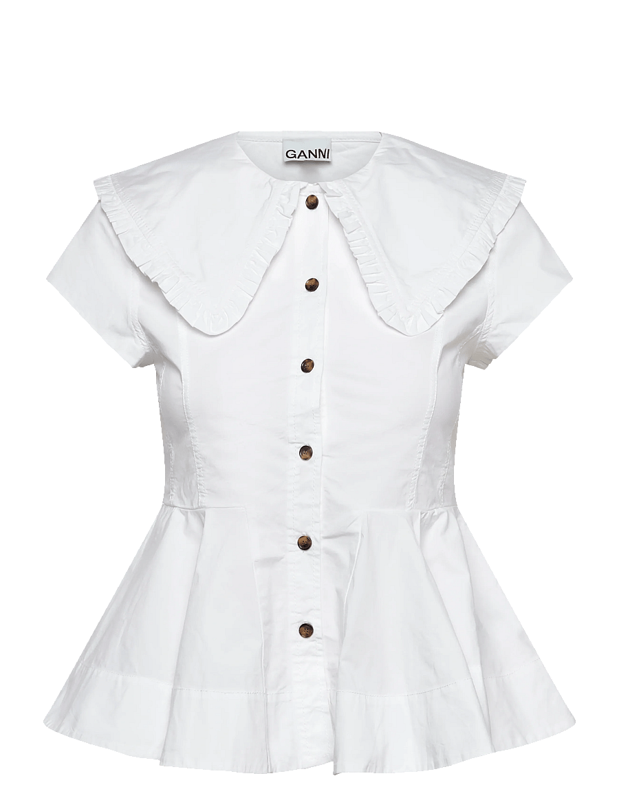 Ganni - White Stretch Poplin Shirt - kurzärmlige hemden - white - 0