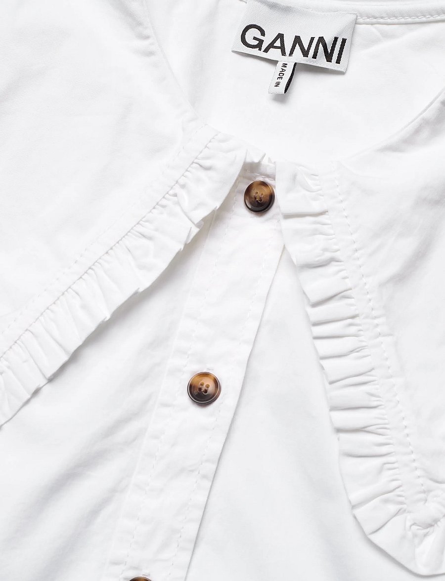 Ganni - White Stretch Poplin Shirt - kurzärmlige hemden - white - 2