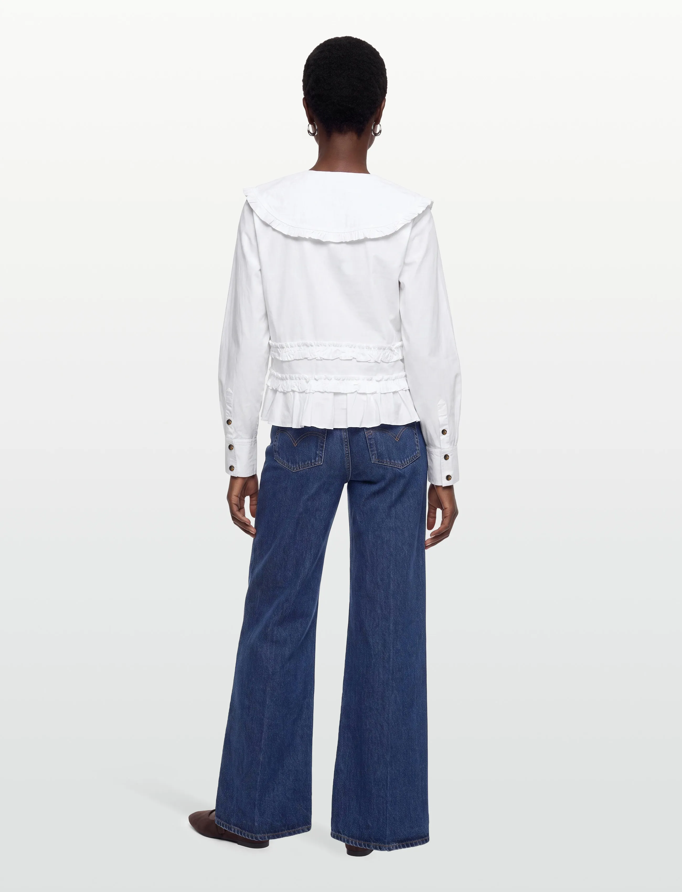 Ganni - Stretch Cotton Ruffle Shirt - pikkade varrukatega särgid - white - 5