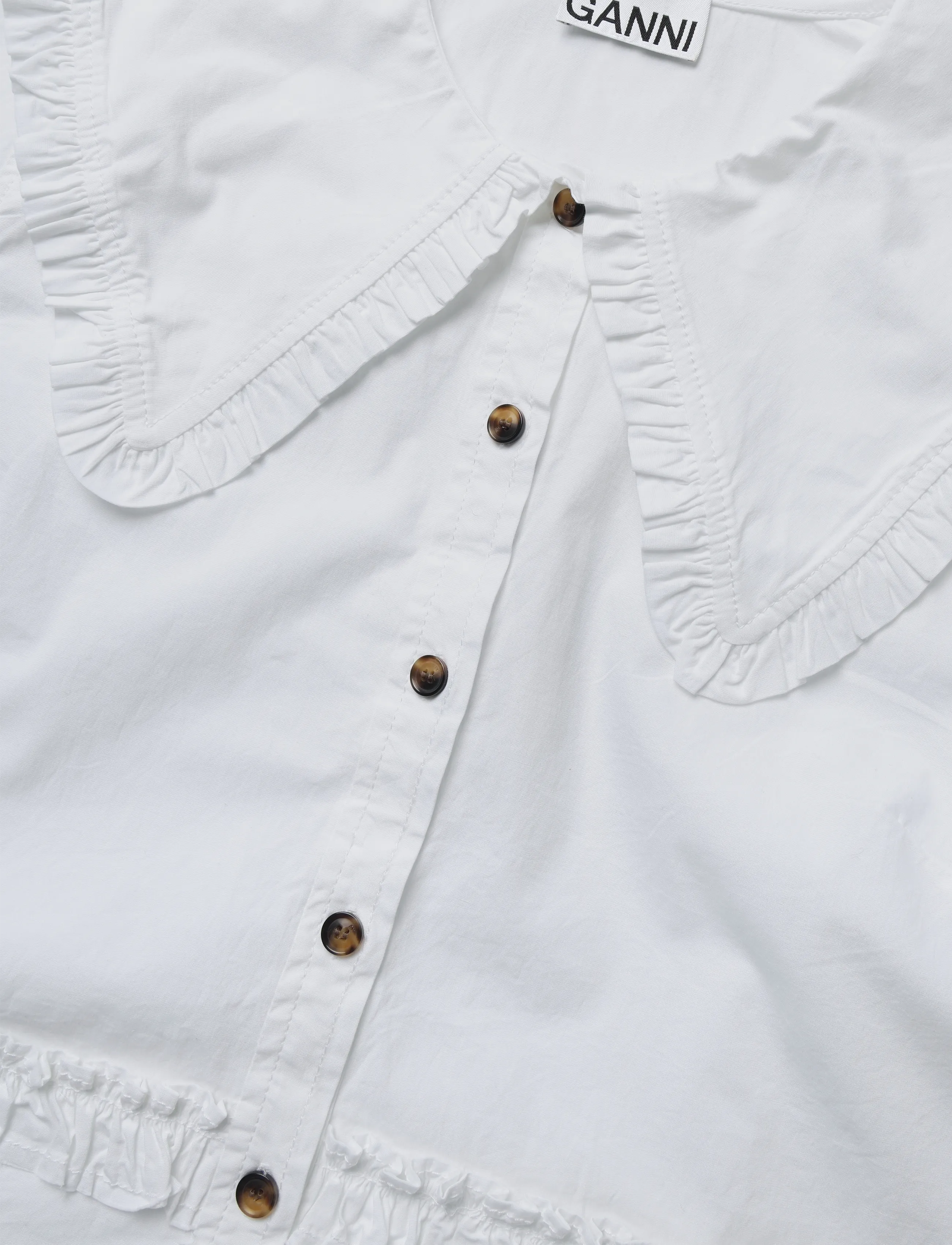 Ganni - Stretch Cotton Ruffle Shirt - langärmlige hemden - white - 2