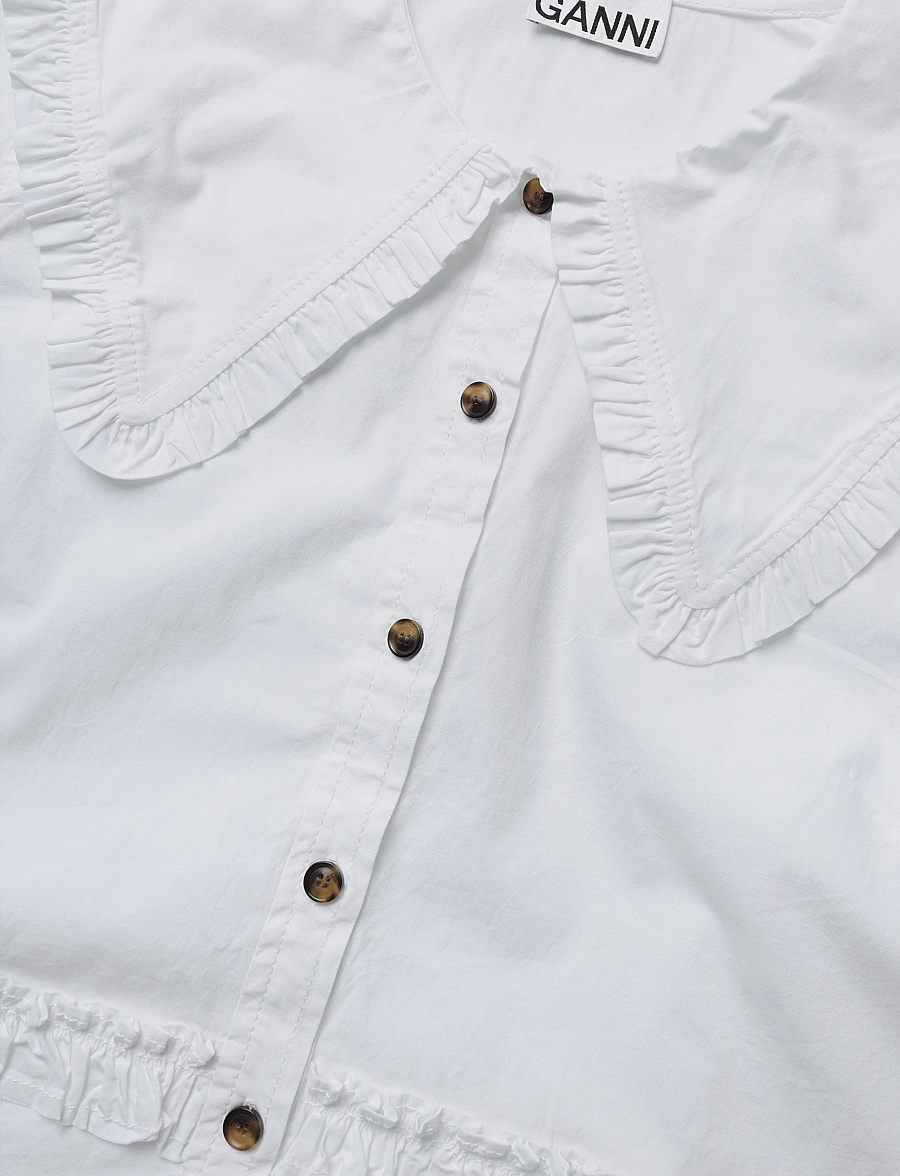 Ganni - Stretch Cotton Ruffle Shirt - langärmlige hemden - white - 2
