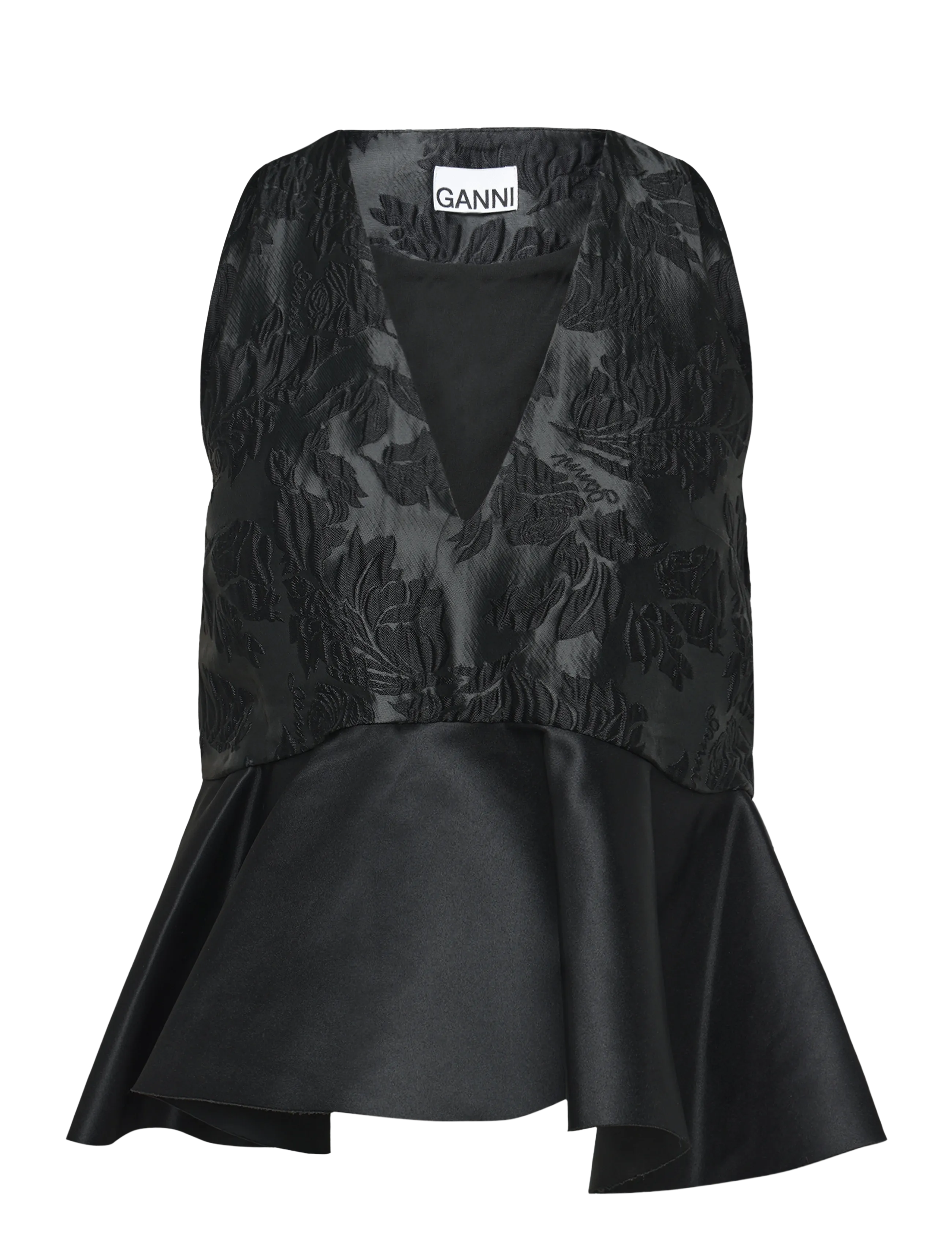 Ganni Satin Cloque Peplum Top - Ärmellose Blusen - BLACK / black
