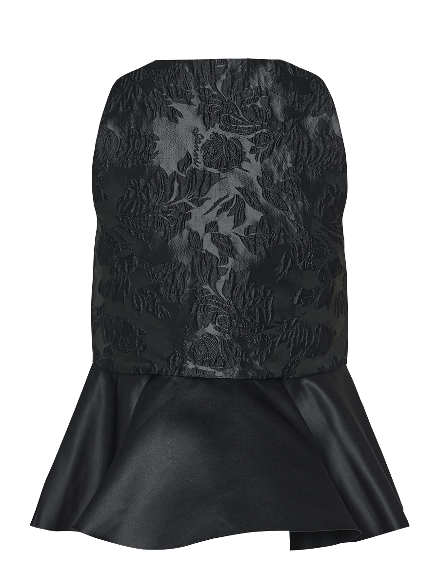 Ganni - Satin Cloque Peplum Top - Ärmellose blusen - black - 1