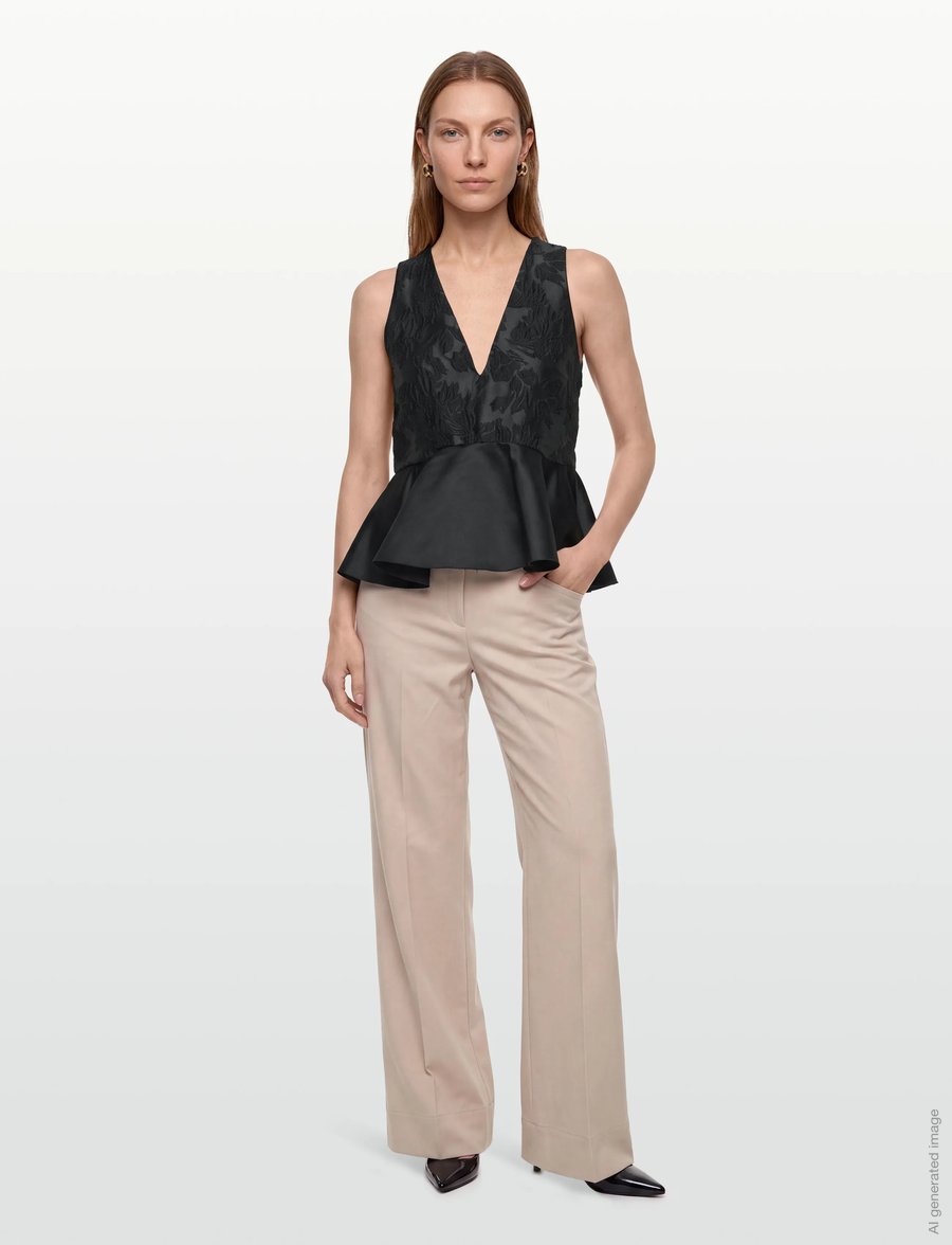 Ganni - Satin Cloque Peplum Top - varrukateta pluusid - black - 0