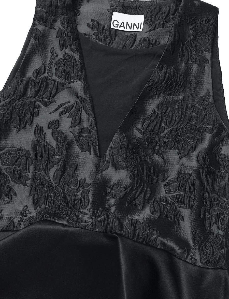 Ganni - Satin Cloque Peplum Top - Ärmellose blusen - black - 2