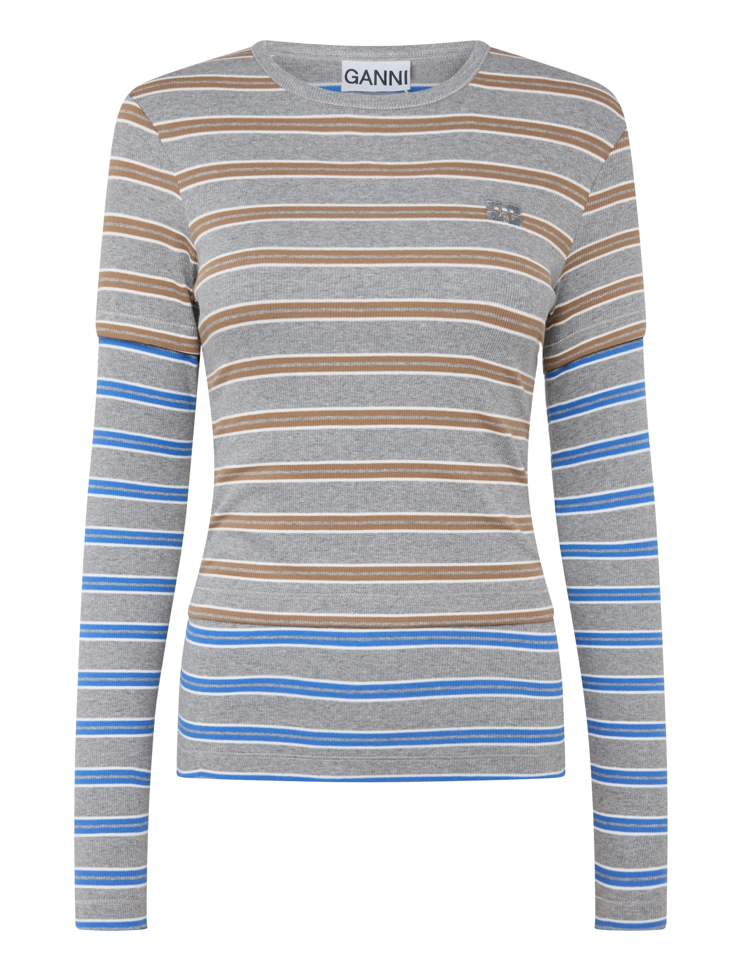 Ganni Long-sleeve Top in Double Stripe - Transitional Layering - BLUE / blue
