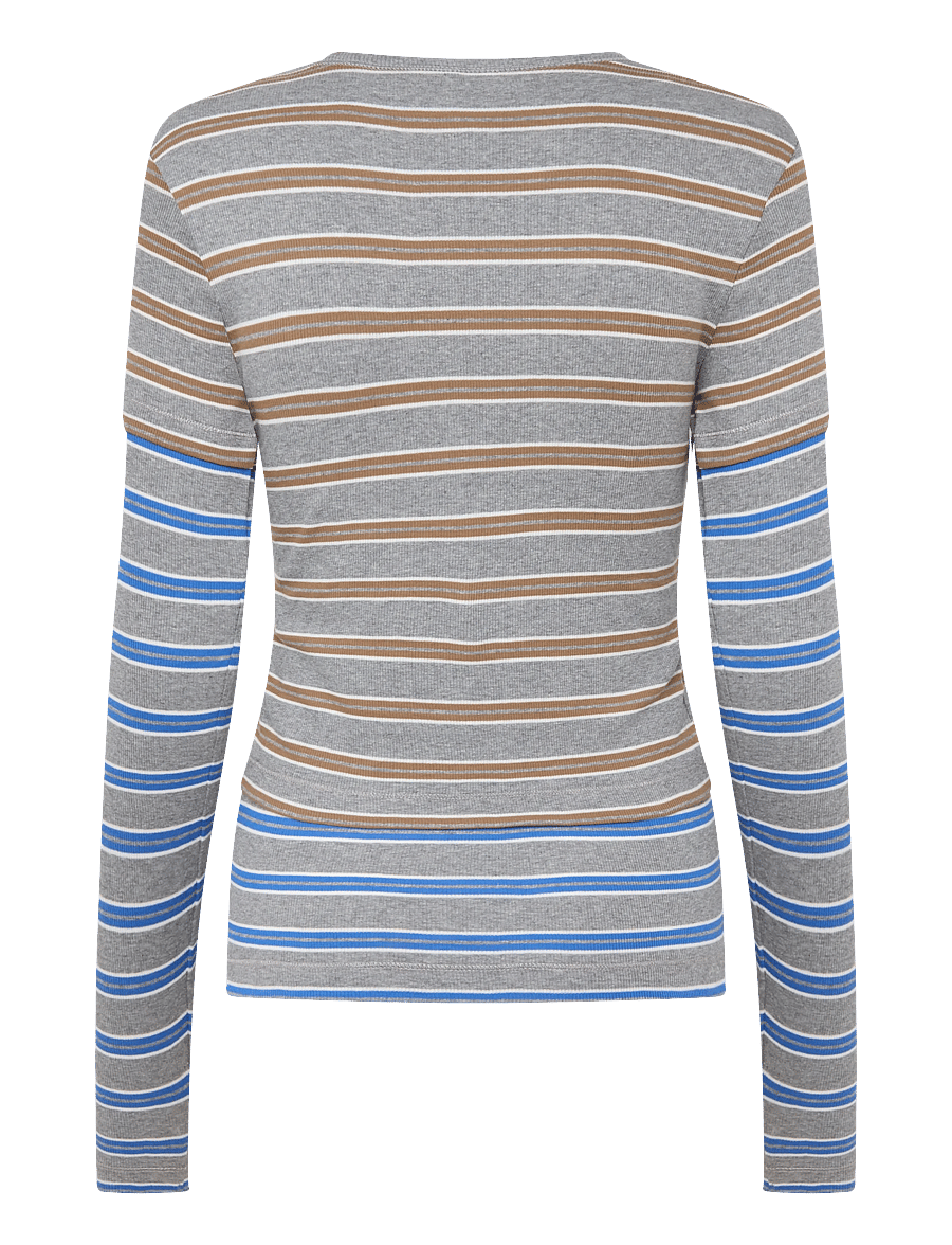 Ganni - Long-sleeve Top in Double Stripe - langärmlige tops - blue - 1