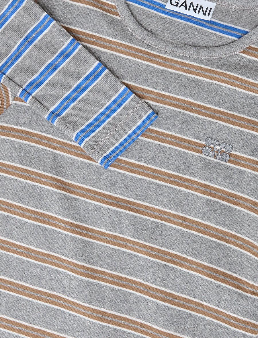 Ganni - Long-sleeve Top in Double Stripe - langärmlige tops - blue - 2