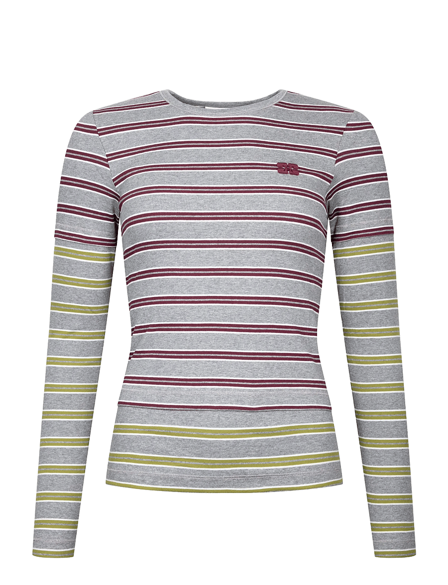 Ganni - Long-sleeve Top in Double Stripe - long-sleeved tops - red - 0