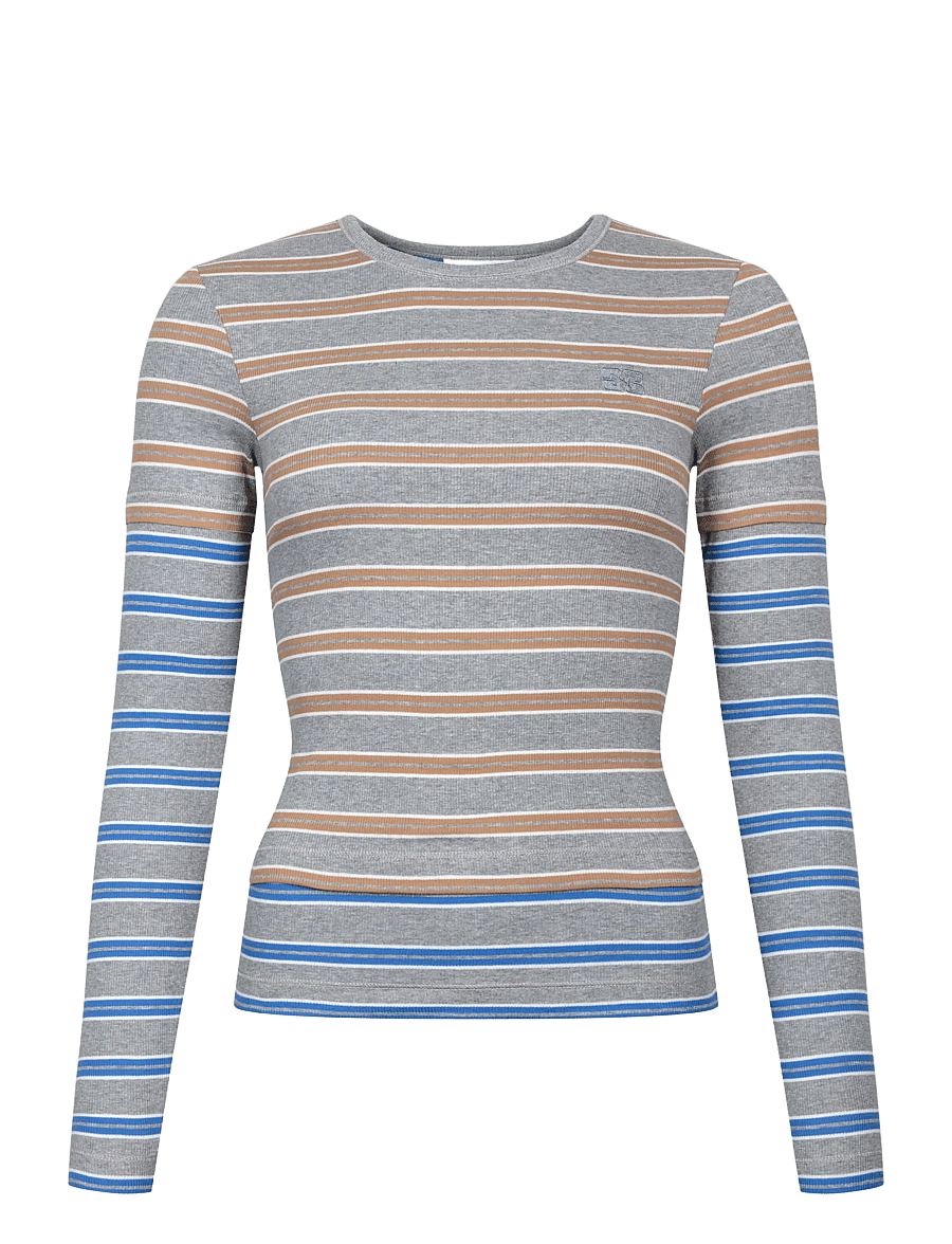 Ganni - Long-sleeve Top in Double Stripe - langärmlige tops - strong blue - 0