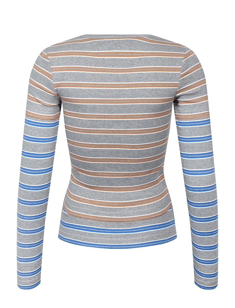 Ganni - Long-sleeve Top in Double Stripe - langärmlige tops - strong blue - 1