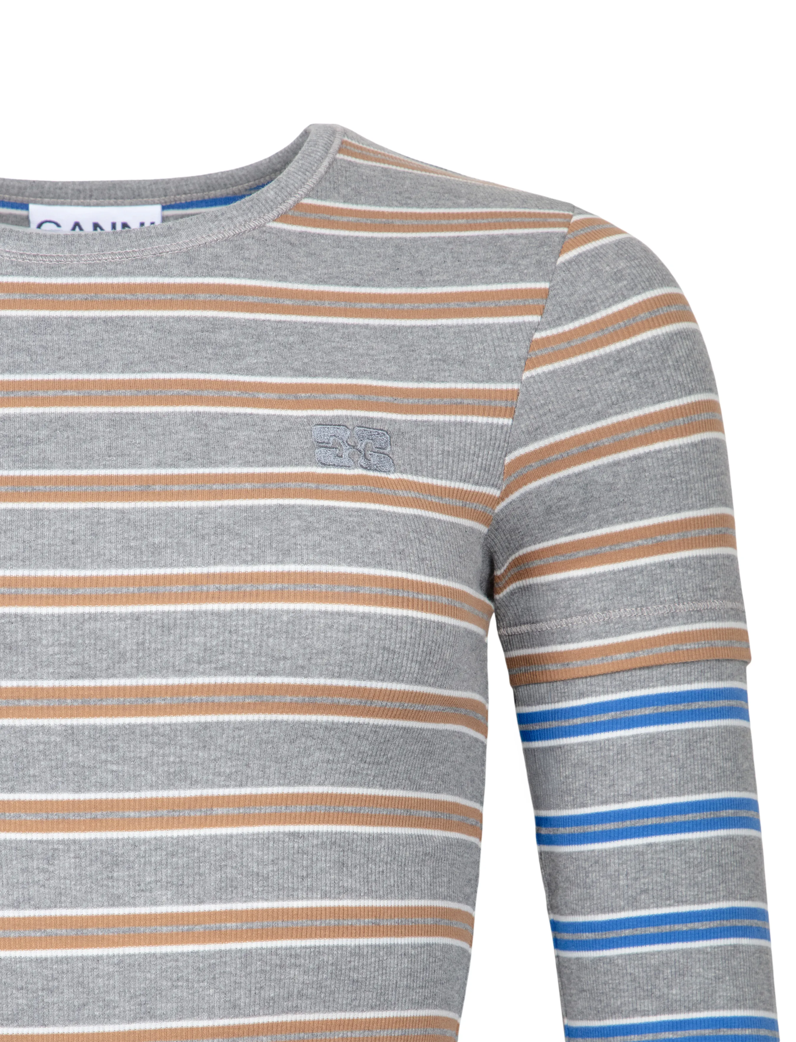 Ganni - Long-sleeve Top in Double Stripe - langärmlige tops - strong blue - 2