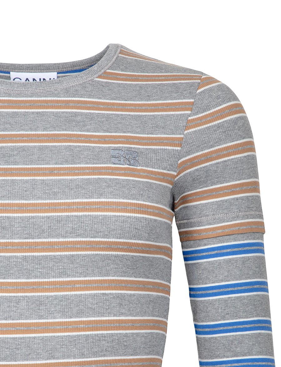 Ganni - Long-sleeve Top in Double Stripe - langärmlige tops - strong blue - 2