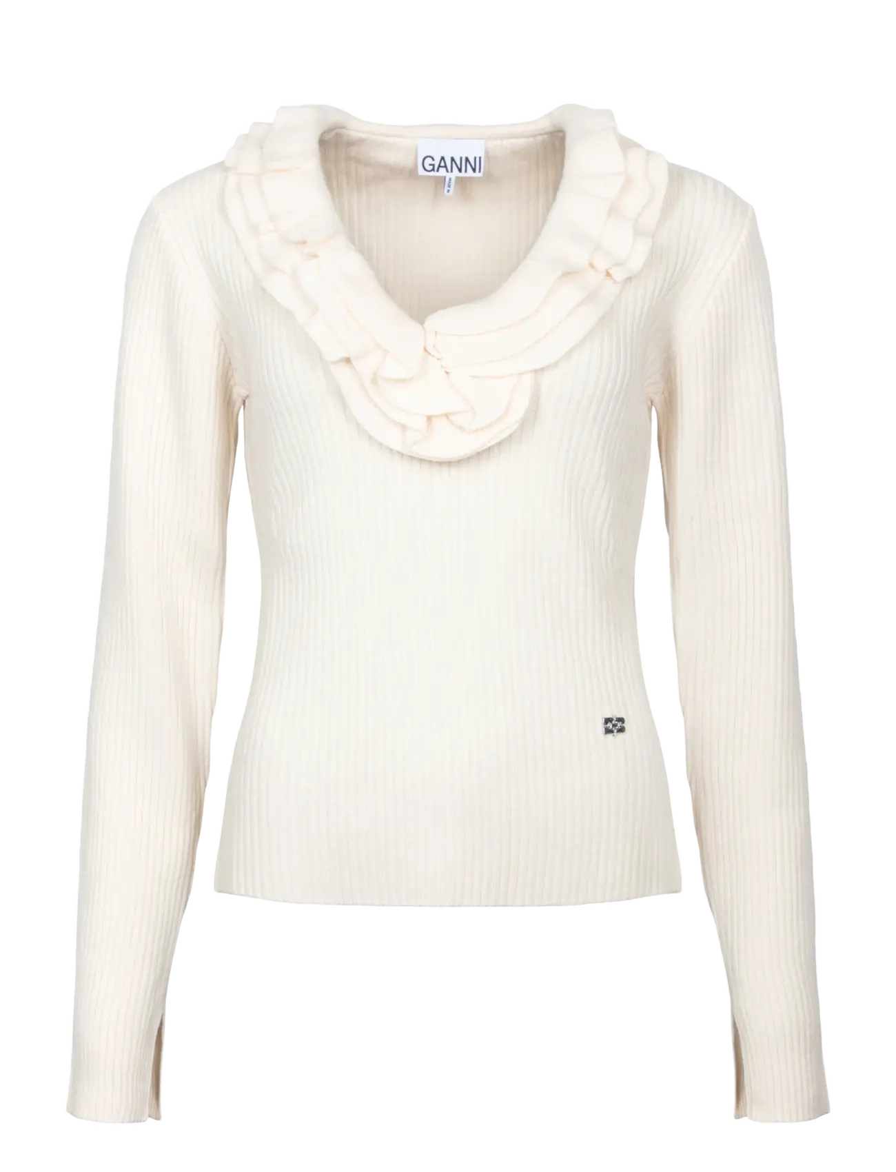 Ganni Top in Ribbed Merino - Langärmlige Tops - EGRET / white