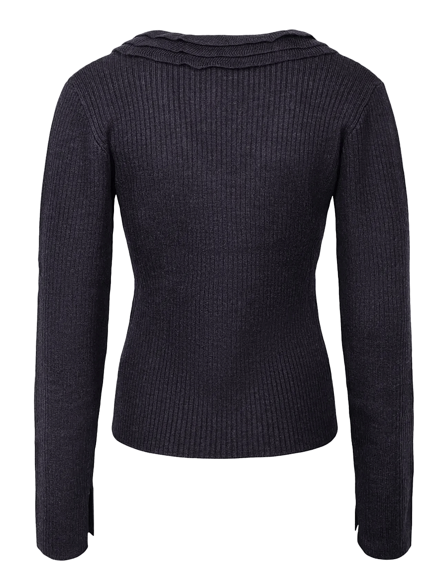 Ganni - Top in Ribbed Merino - langärmlige tops - phantom - 1