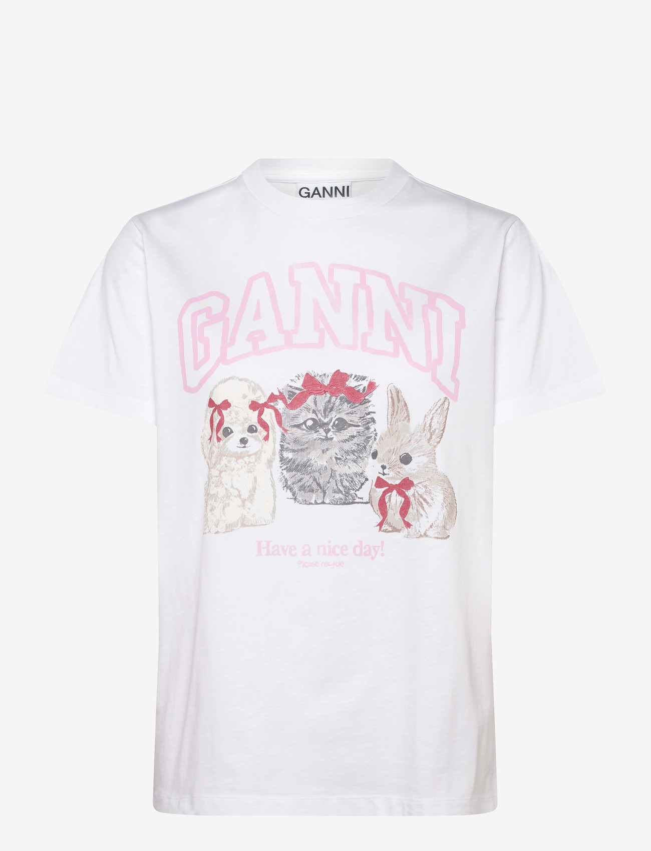 Ganni - Cute Animals Cotton Jersey T-Shirt - marškinėliai - white - 0