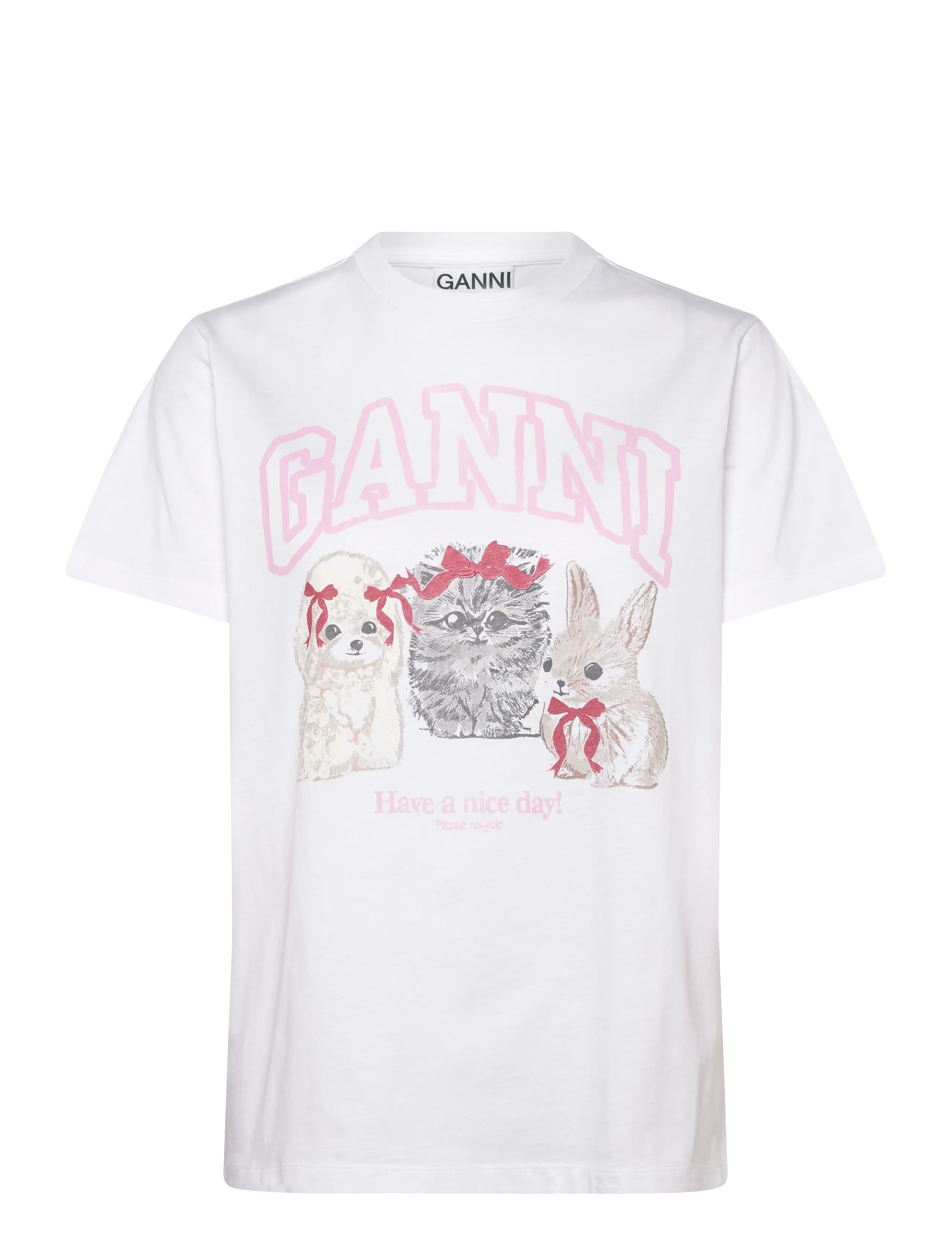 Ganni Cute Animals Cotton Jersey T-Shirt - Clothing - WHITE / white