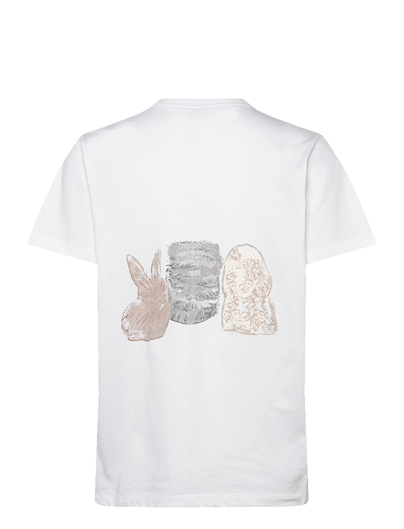 Ganni - Cute Animals Cotton Jersey T-Shirt - marškinėliai - white - 1