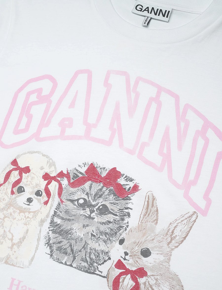 Ganni - Cute Animals Cotton Jersey T-Shirt - t-shirty - white - 2
