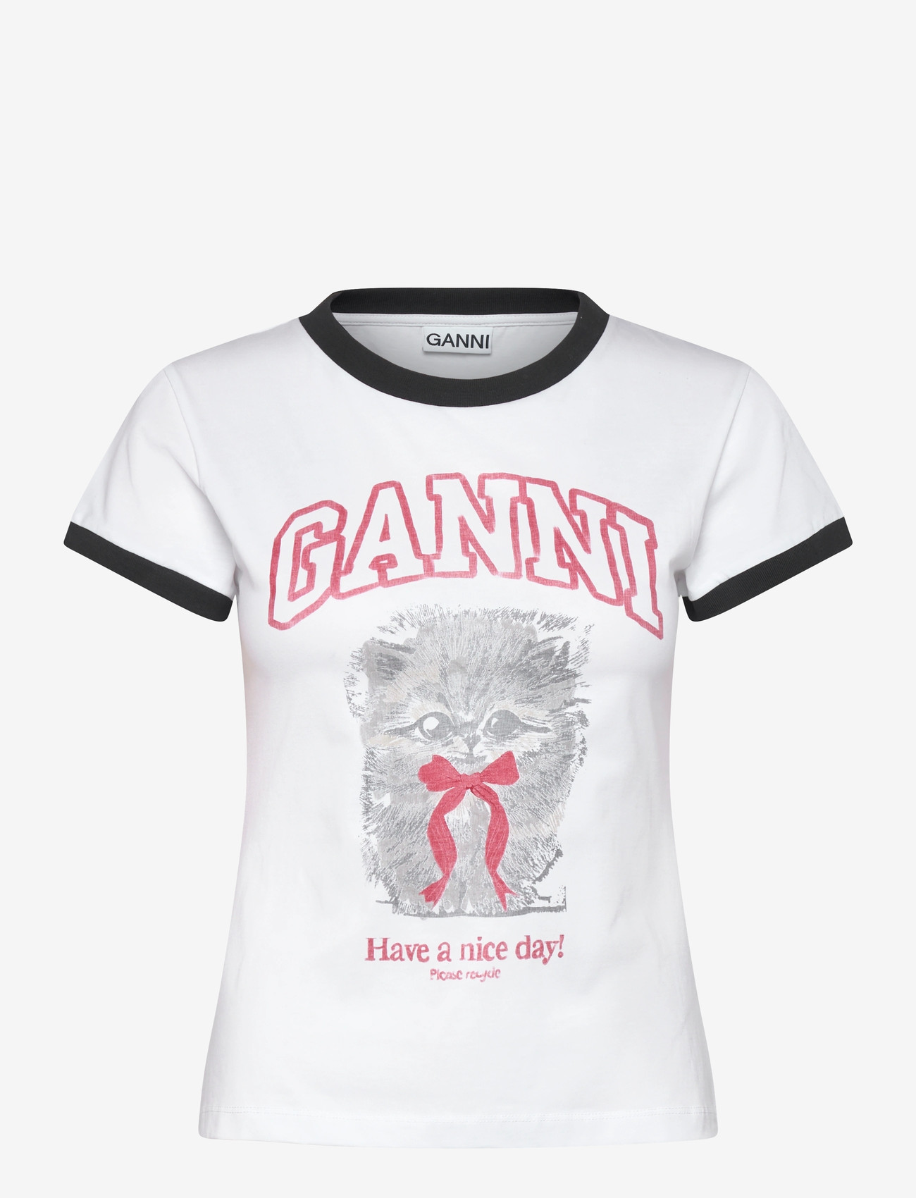 Ganni - Basic Cotton Jersey Margot Kitty Print - t-shirts - white - 0