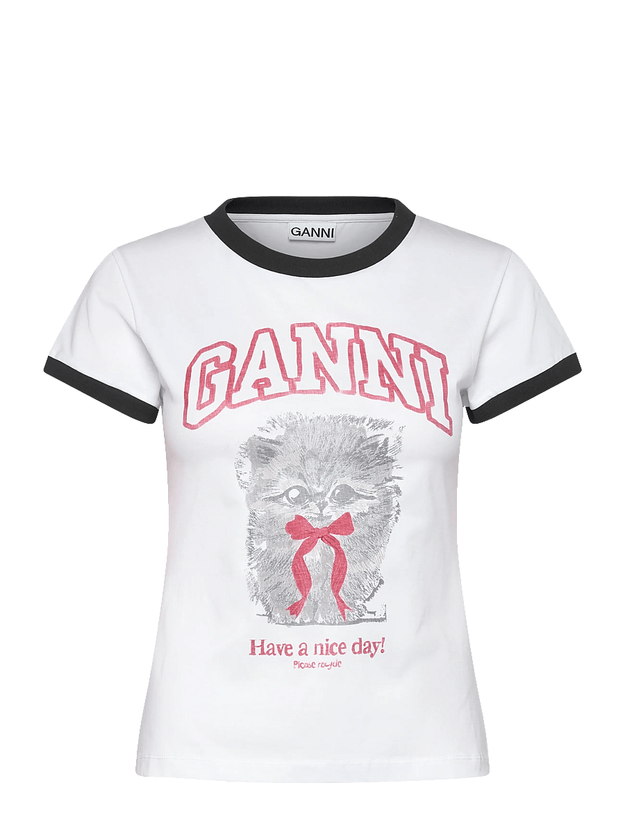 Ganni - Margot Kitty T-Shirt - t-shirts - white - 1