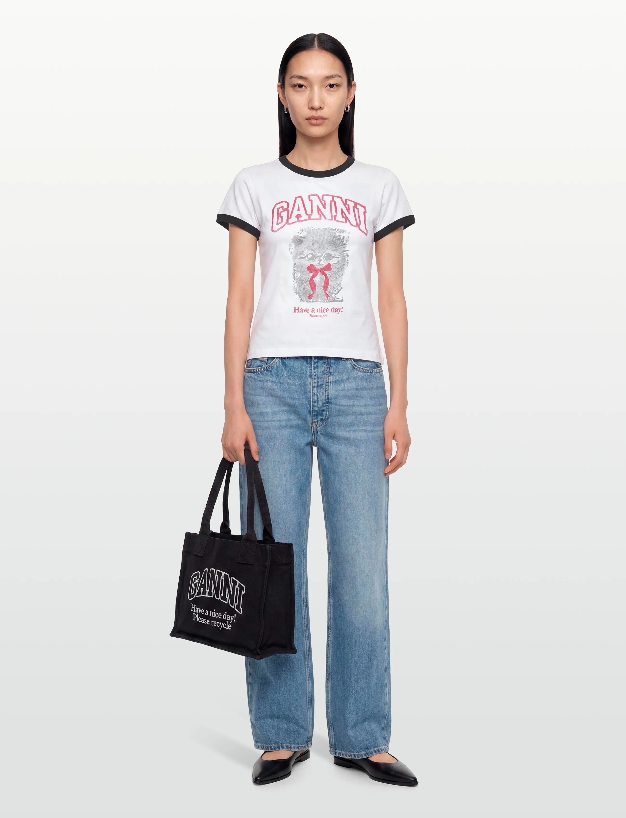 Ganni Margot Kitty T-Shirt, S, White, T-Shirts & Toppe > Kortærmede, Dame