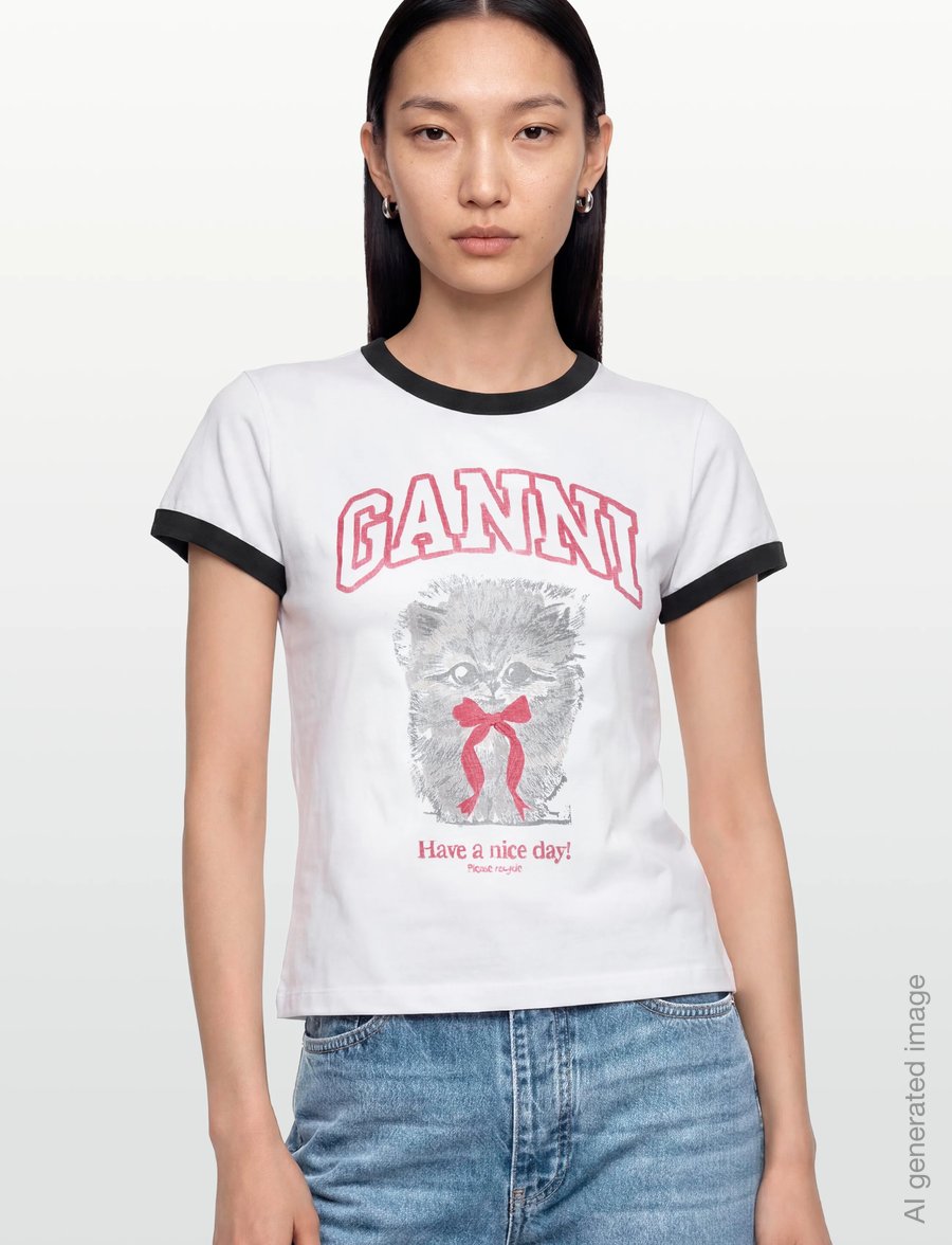 Ganni - Margot Kitty T-Shirt - t-shirts - white - 3