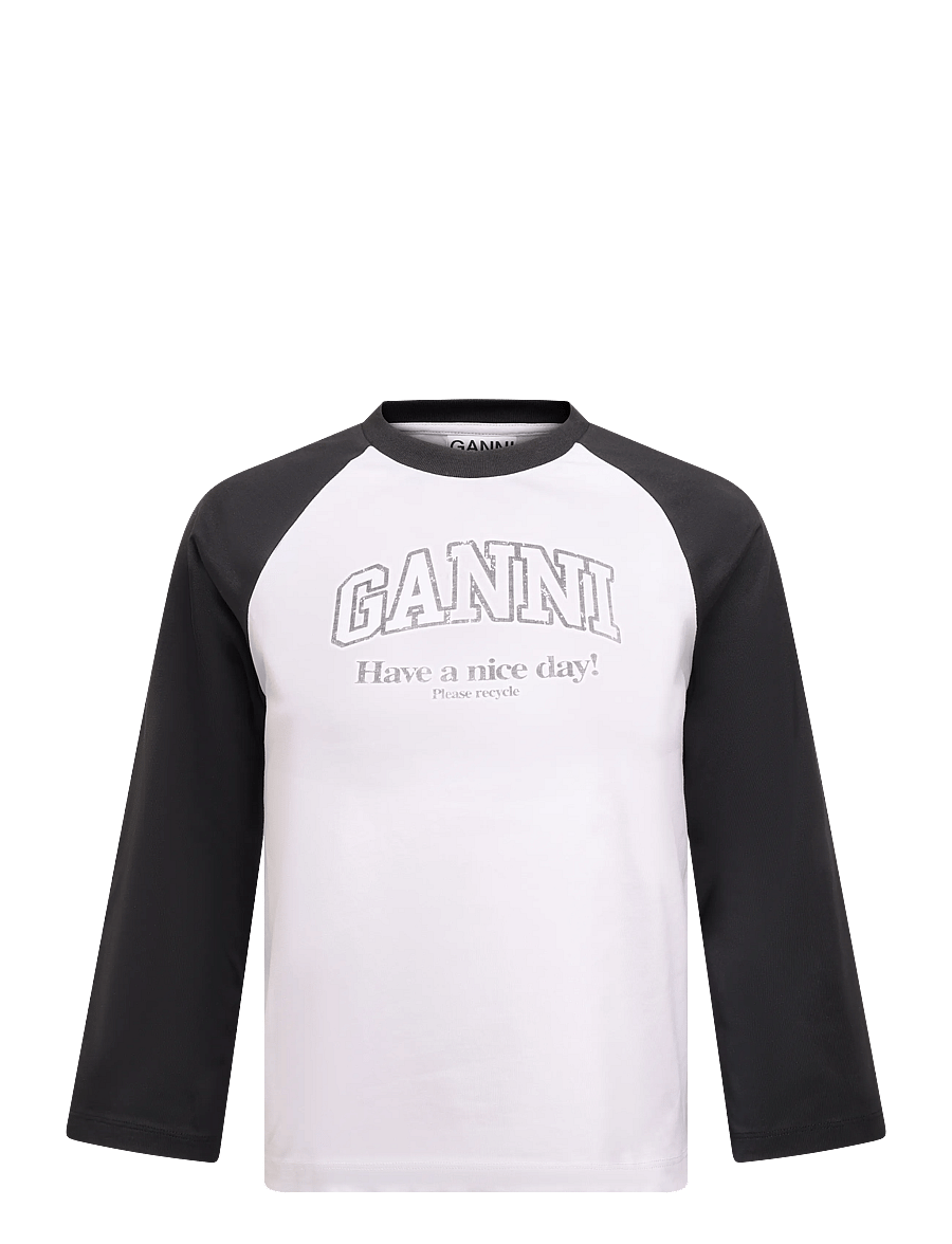 Ganni - White Basic T-Shirt - langärmlige tops - white - 0