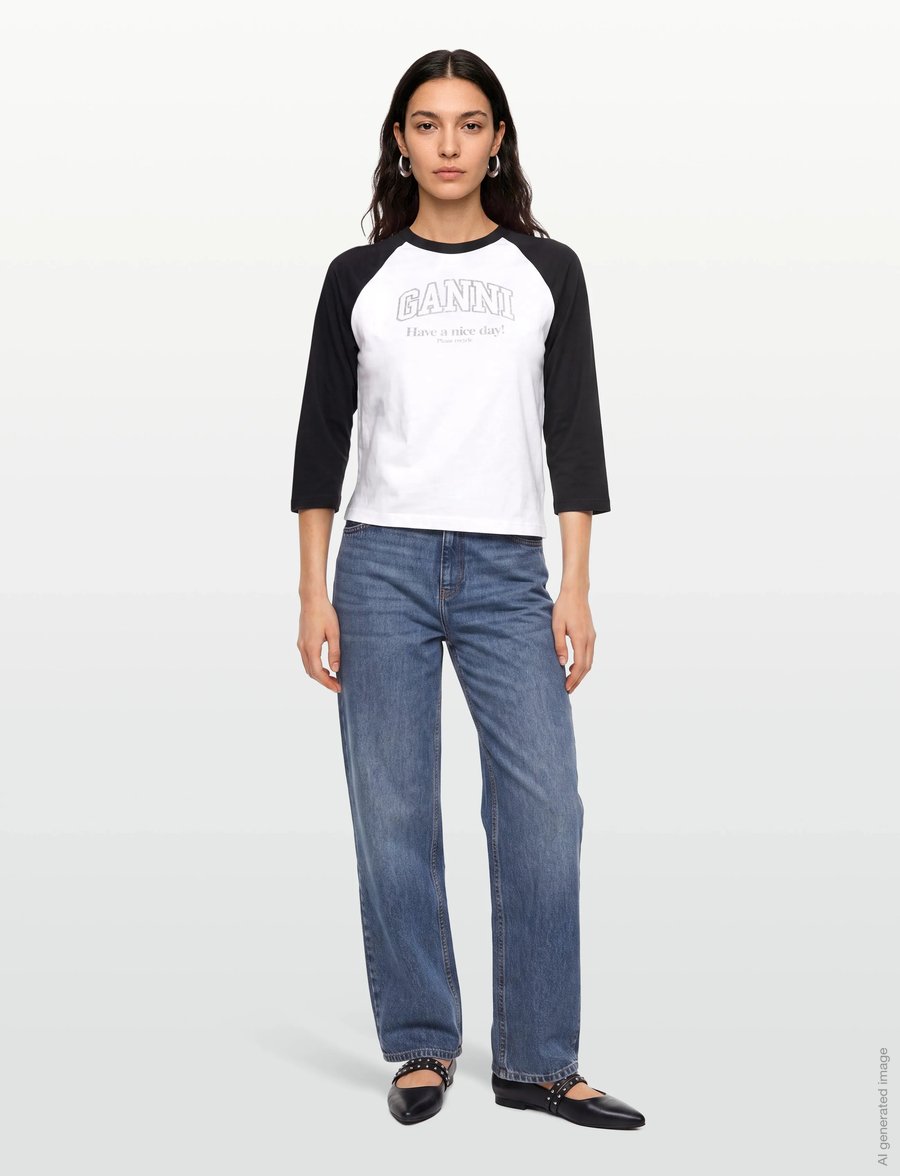 Ganni - White Basic T-Shirt - pikkade varrukatega topid - white - 0