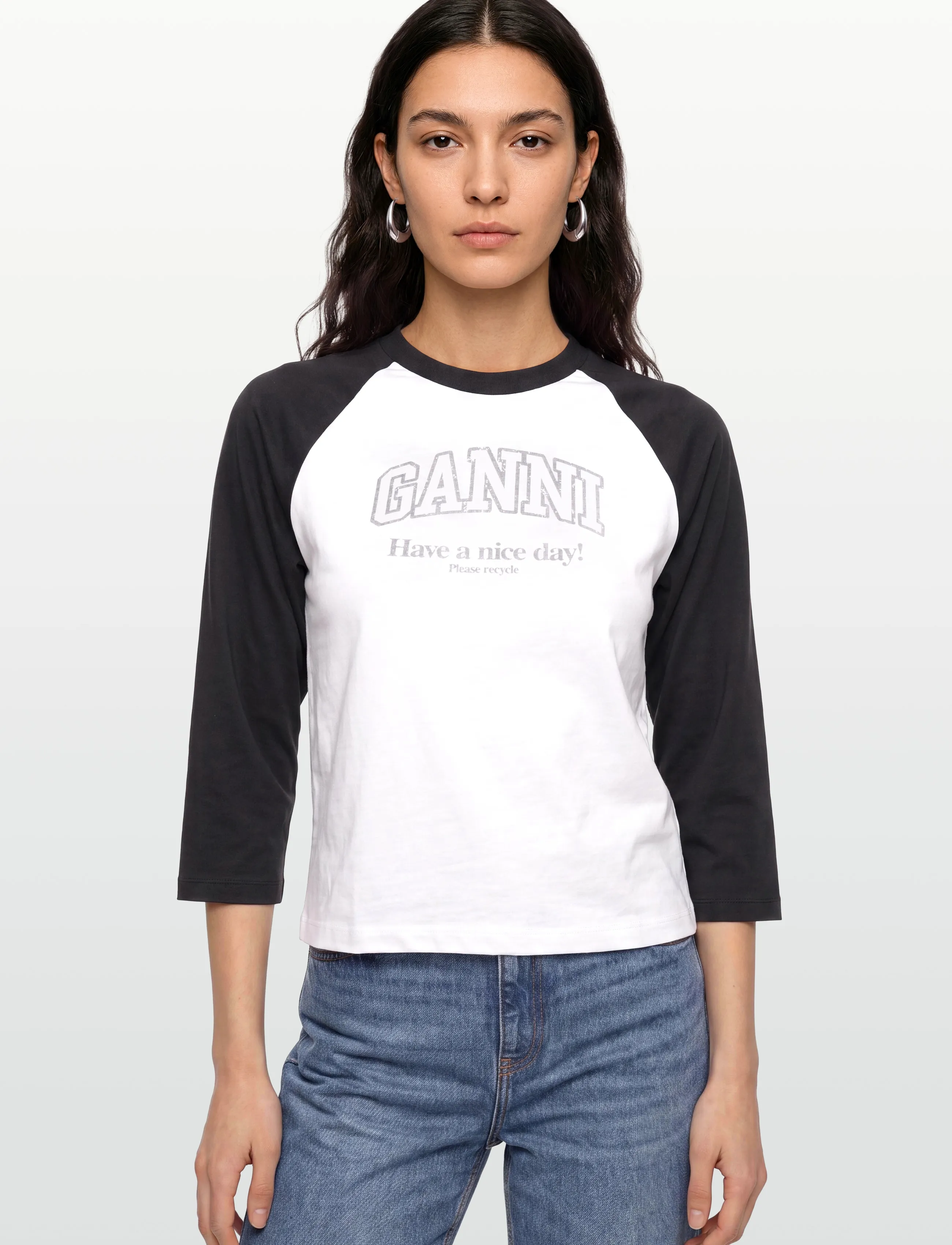 Ganni - White Basic T-Shirt - pikkade varrukatega topid - white - 3