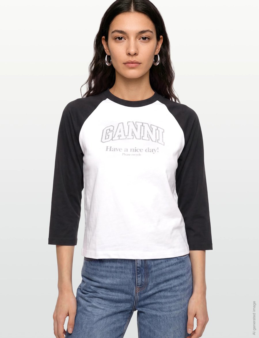 Ganni - White Basic T-Shirt - pikkade varrukatega topid - white - 3