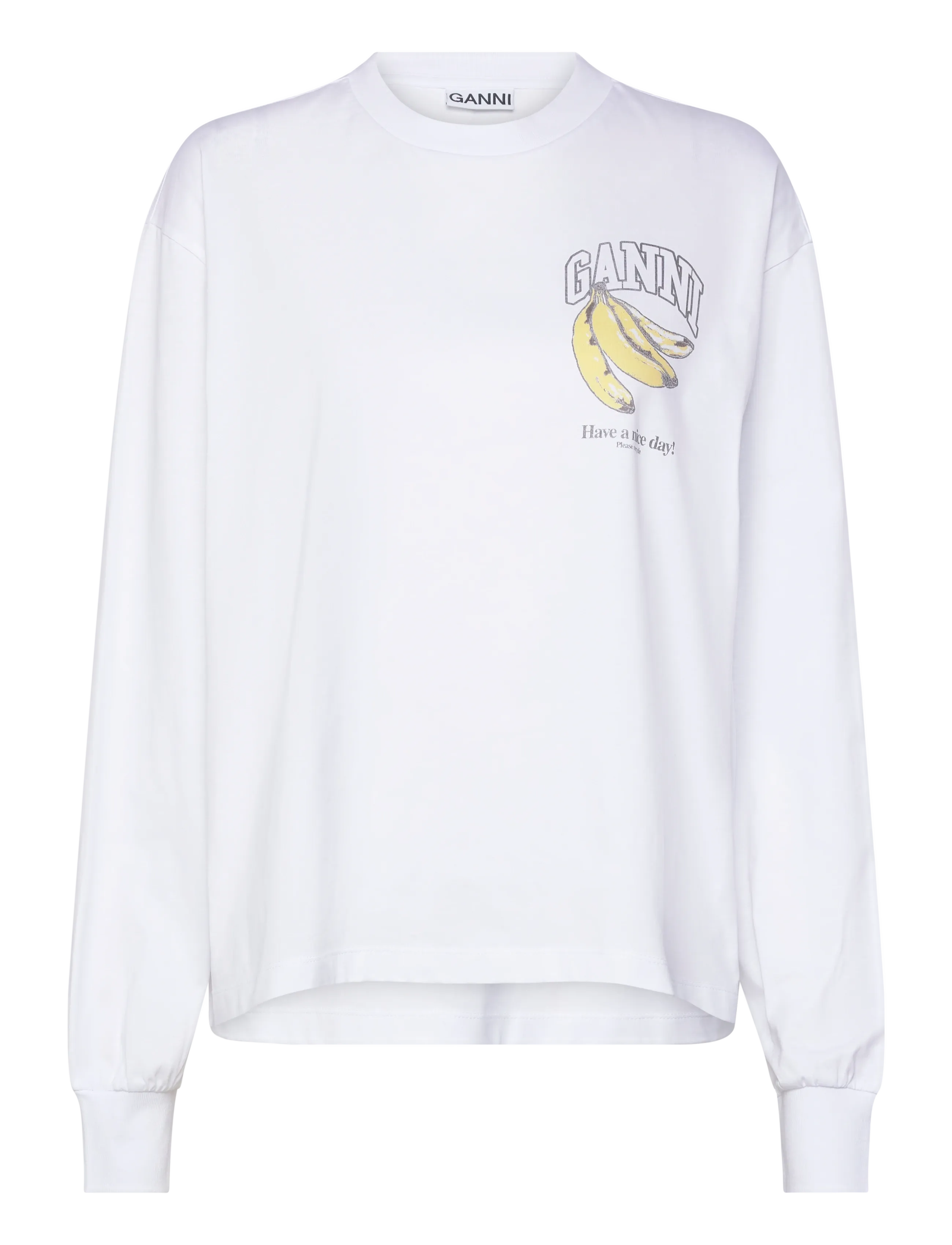 Ganni organic cotton long-sleeve t-shirt - Clothing - GREY / white