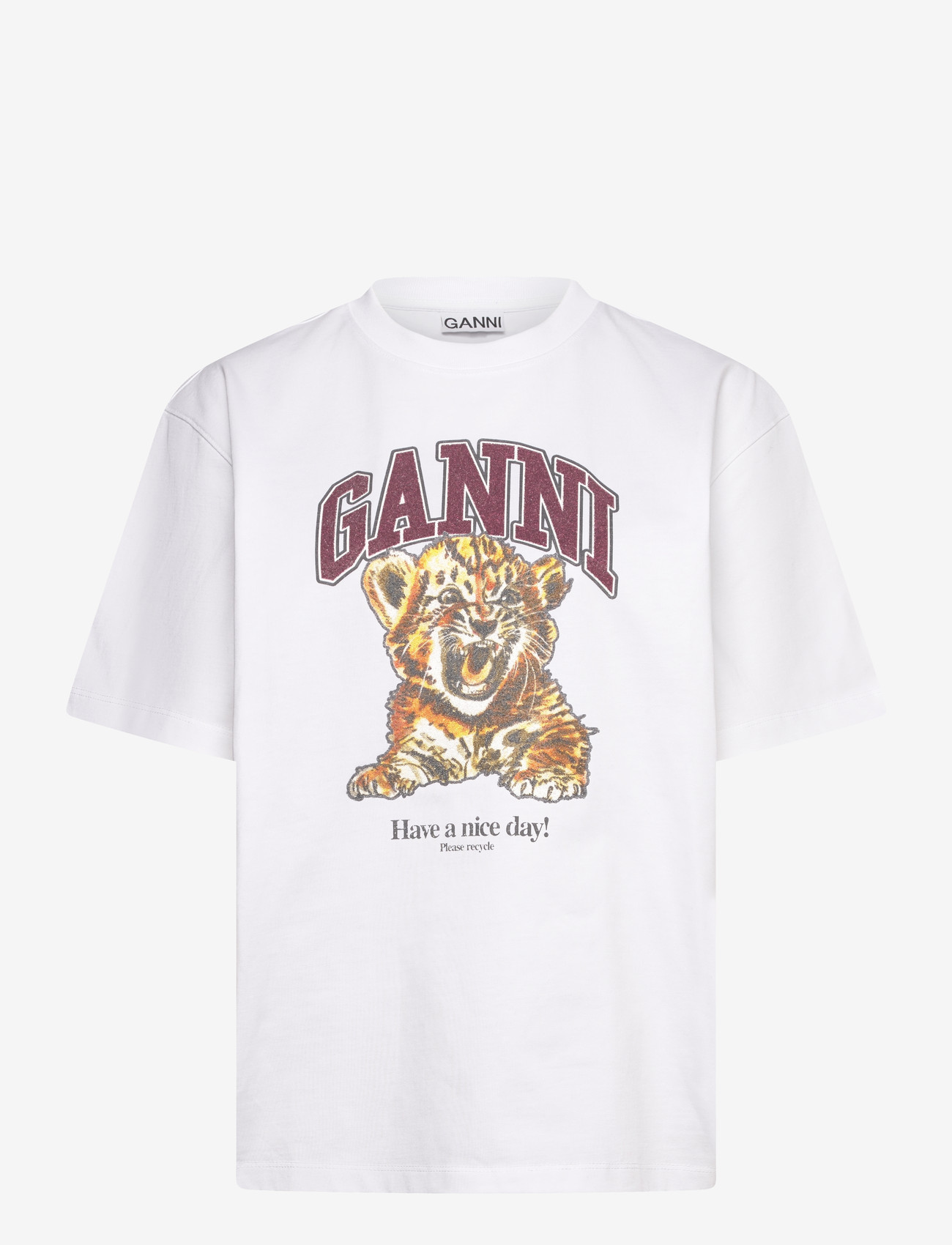 Ganni - Bright White White Beaded Tiger T-shirt - t-särgid - white - 0