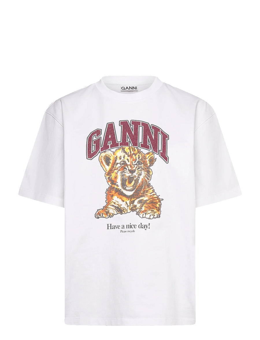 Ganni - Bright White White Beaded Tiger T-shirt - t-shirts - white - 0