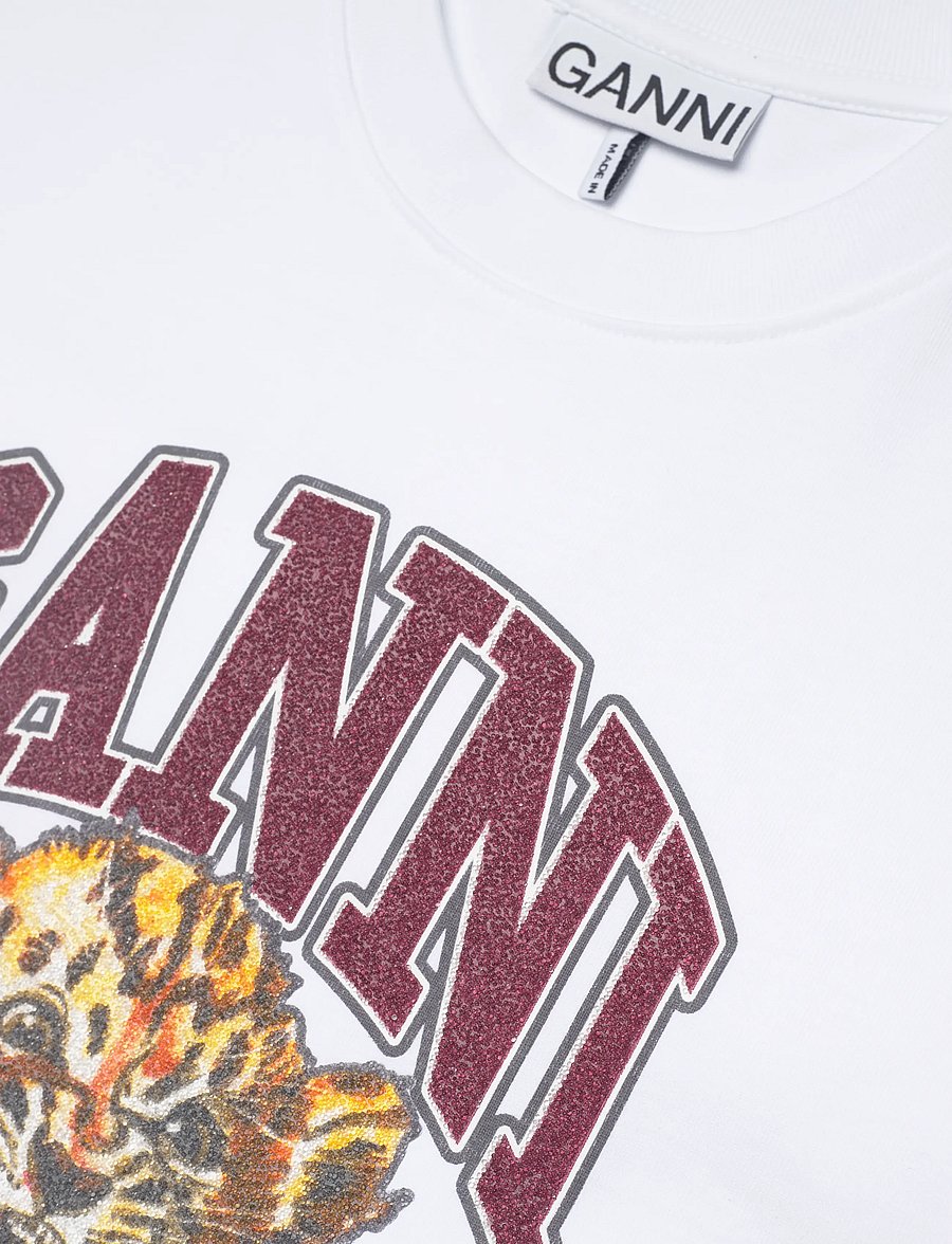 Ganni - Bright White White Beaded Tiger T-shirt - t-shirts - white - 2