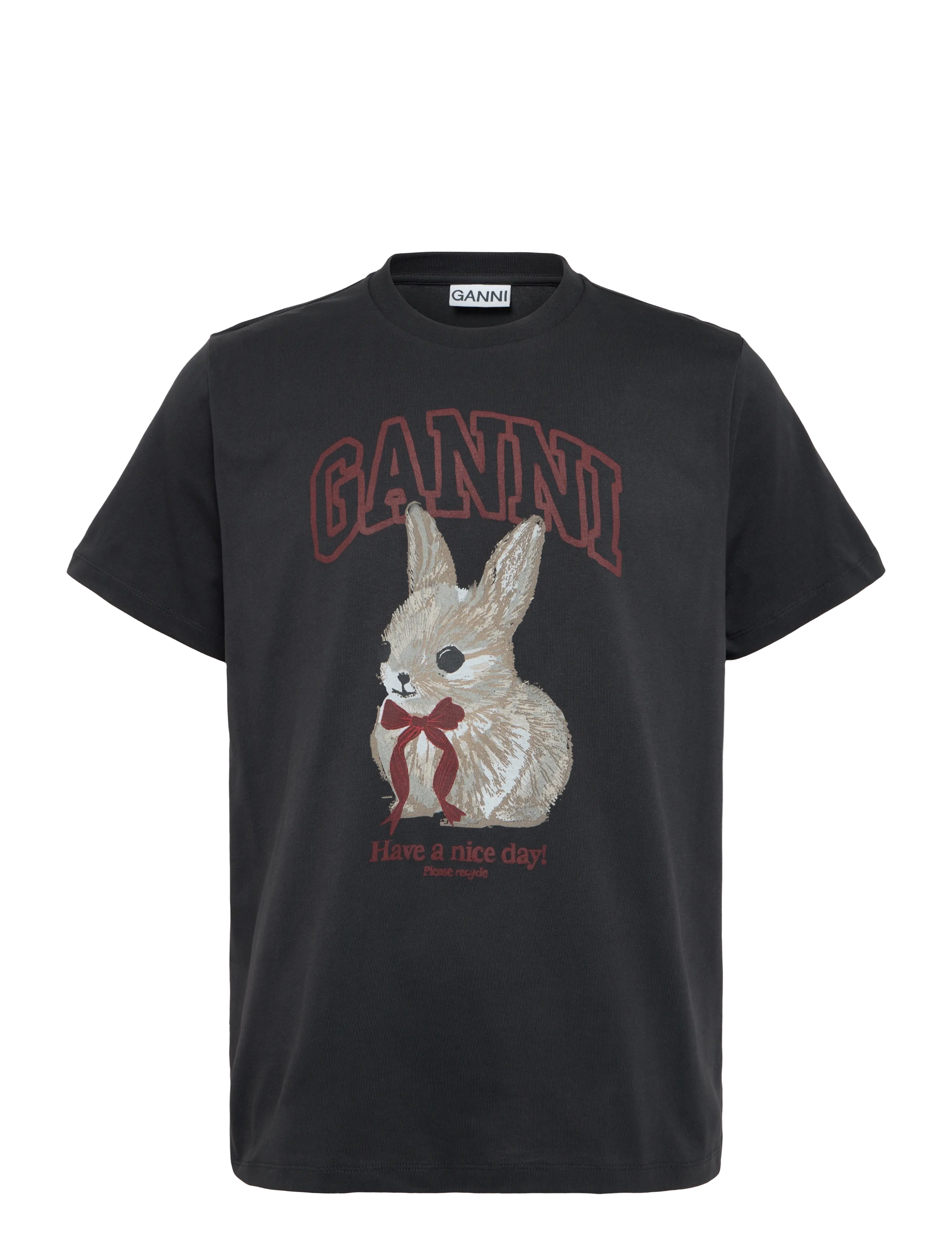 Ganni Grey Bunny T-Shirt, Kvinder, Grafisk T-shirt, Sort, Str: XXS