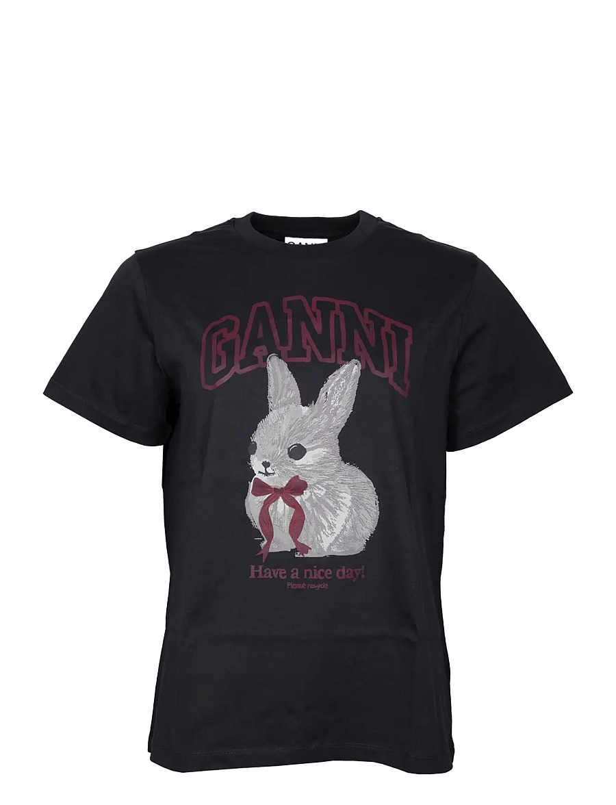Ganni - Basic cotton Jersey T-shirt - stuttermarbolir - black - 0