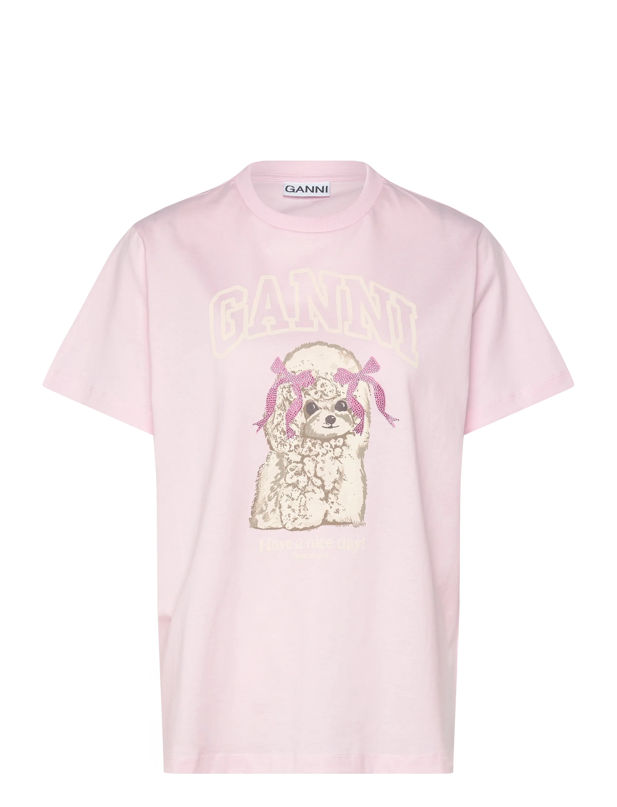 Ganni Poodle-print T-shirt in Organic Cotton - Clothing - PINK / pink/rose