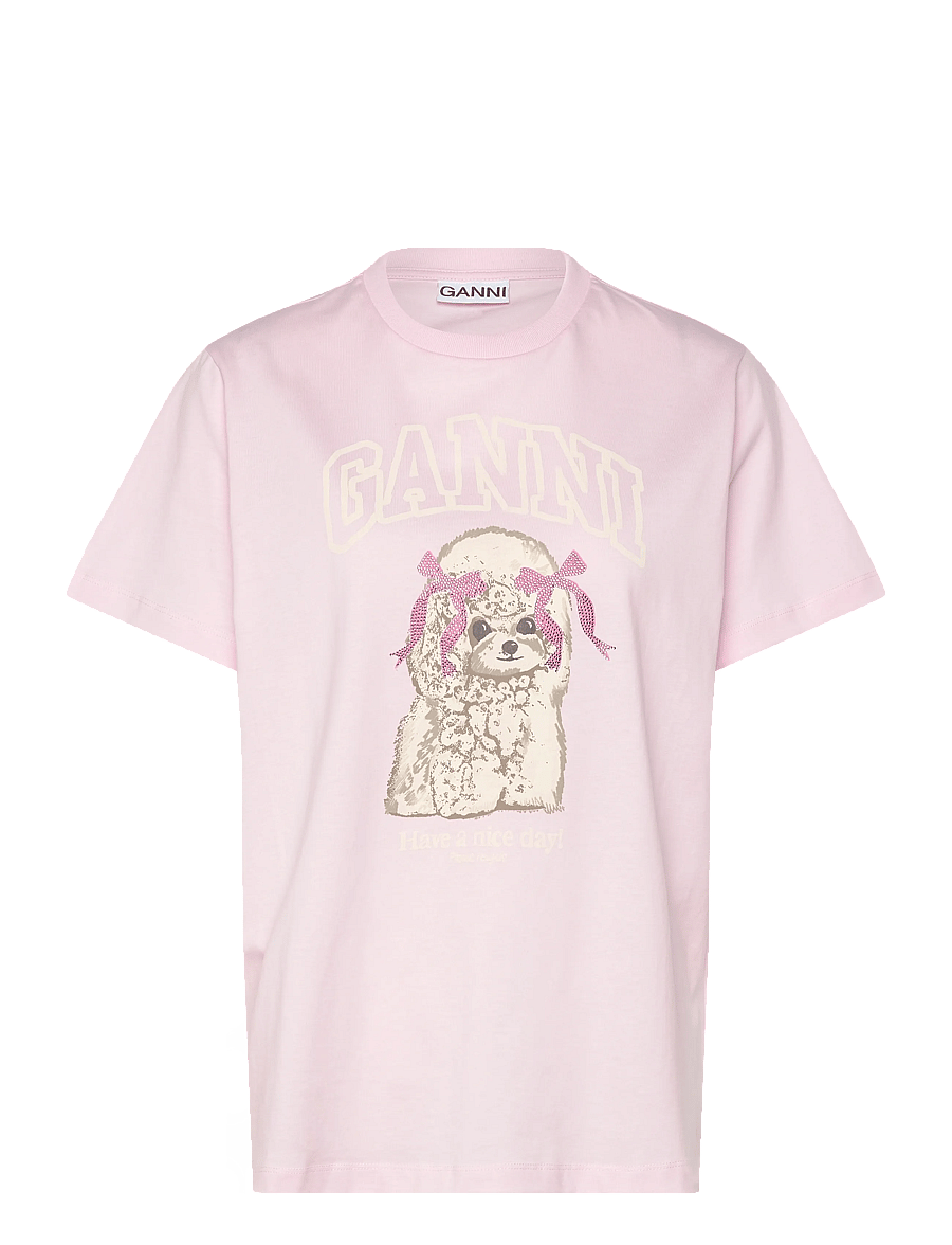 Ganni - Poodle-print T-shirt in Organic Cotton - pink - 0