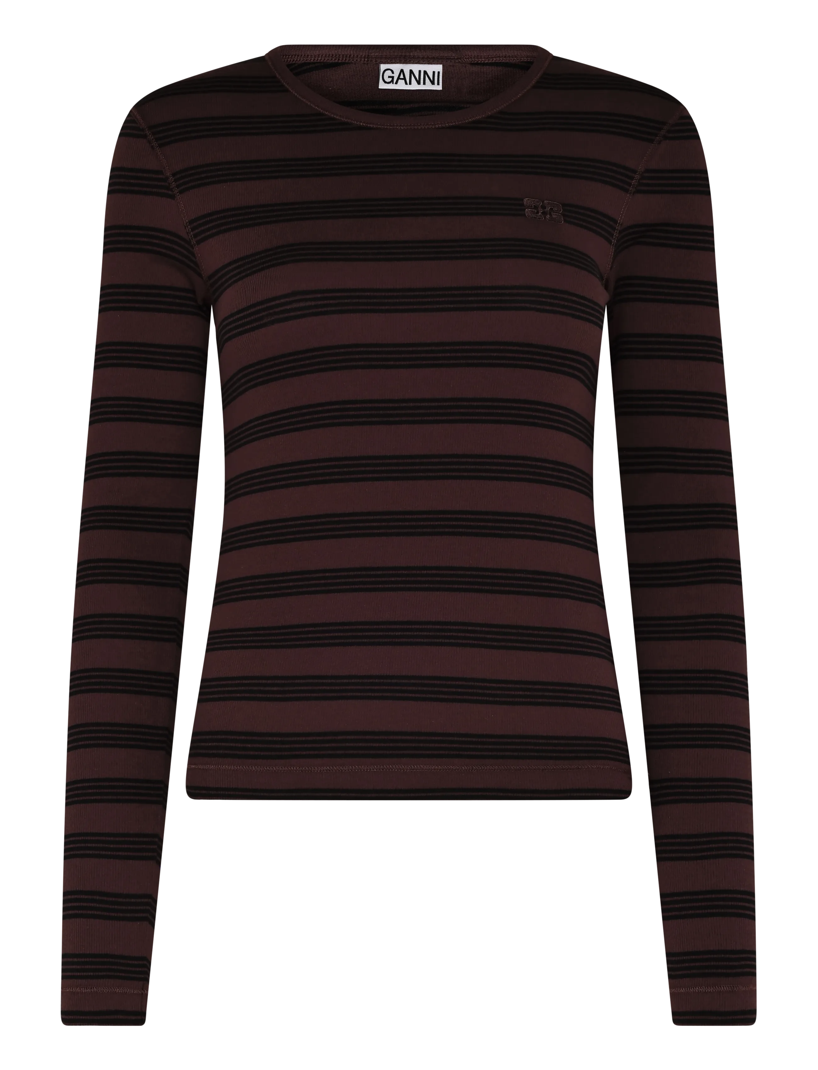 Ganni Stripe Rib Long-Sleeve - Strickmode - BROWN / brown