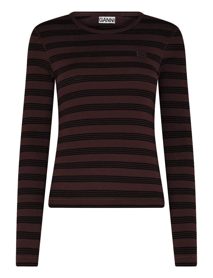 Ganni - Stripe Rib Long-Sleeve - pullover - brown - 0