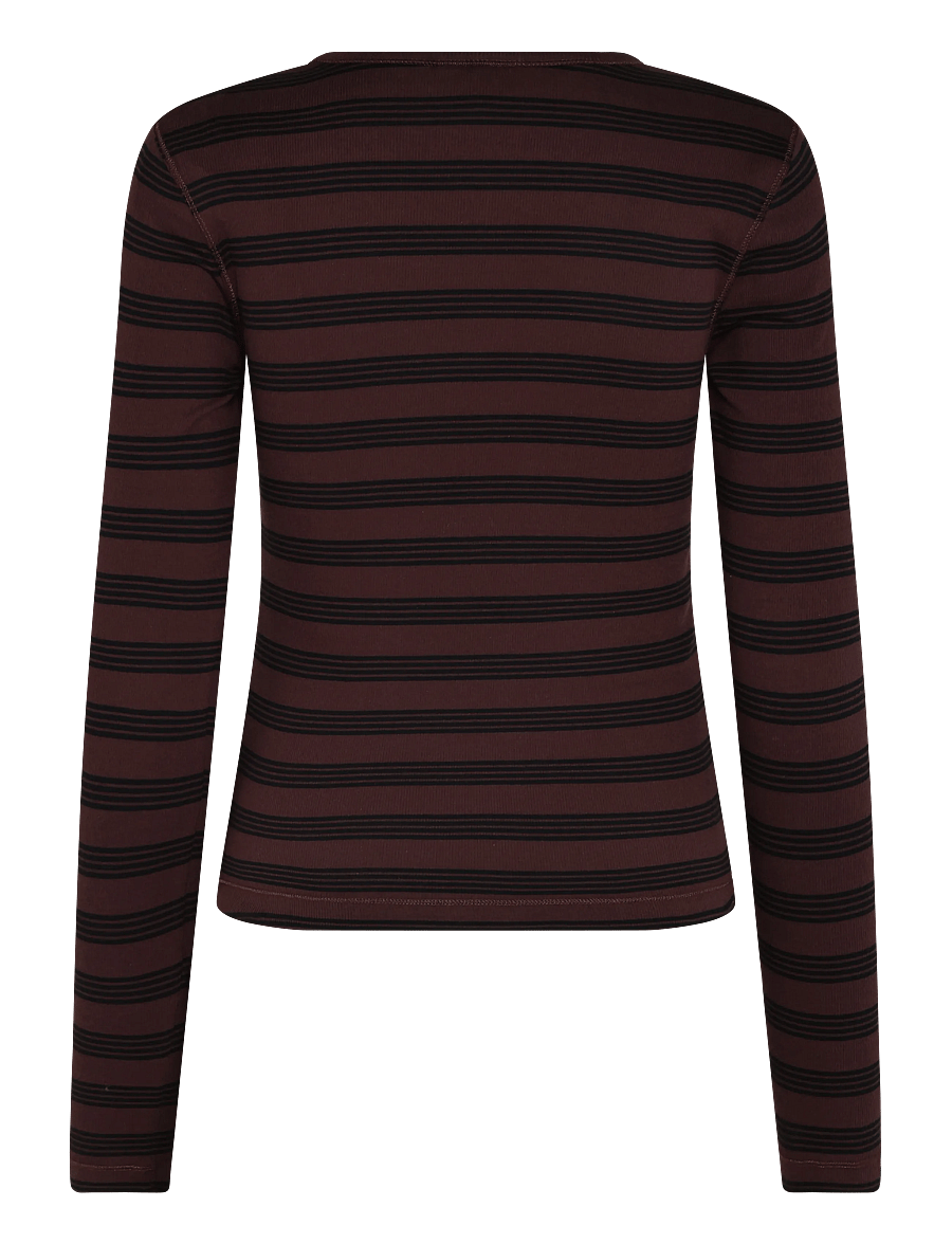 Ganni - Stripe Rib Long-Sleeve - pullover - brown - 1