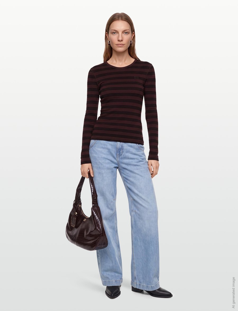 Ganni - Stripe Rib Long-Sleeve - striktrøjer - brown - 0