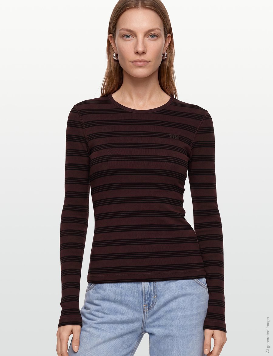 Ganni - Stripe Rib Long-Sleeve - striktrøjer - brown - 3