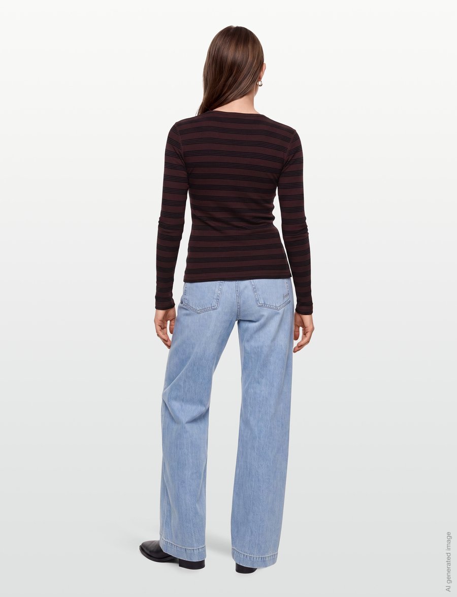 Ganni - Stripe Rib Long-Sleeve - striktrøjer - brown - 4