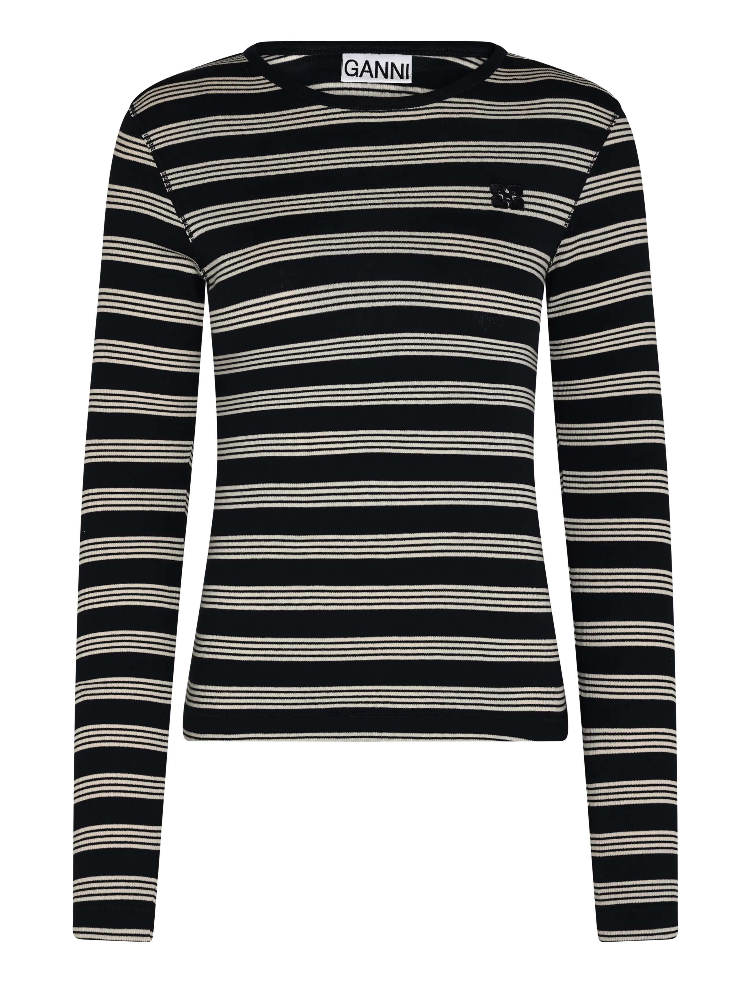 Ganni Stripe Rib Long-Sleeve - T-Shirts & Tops - BLUE / black