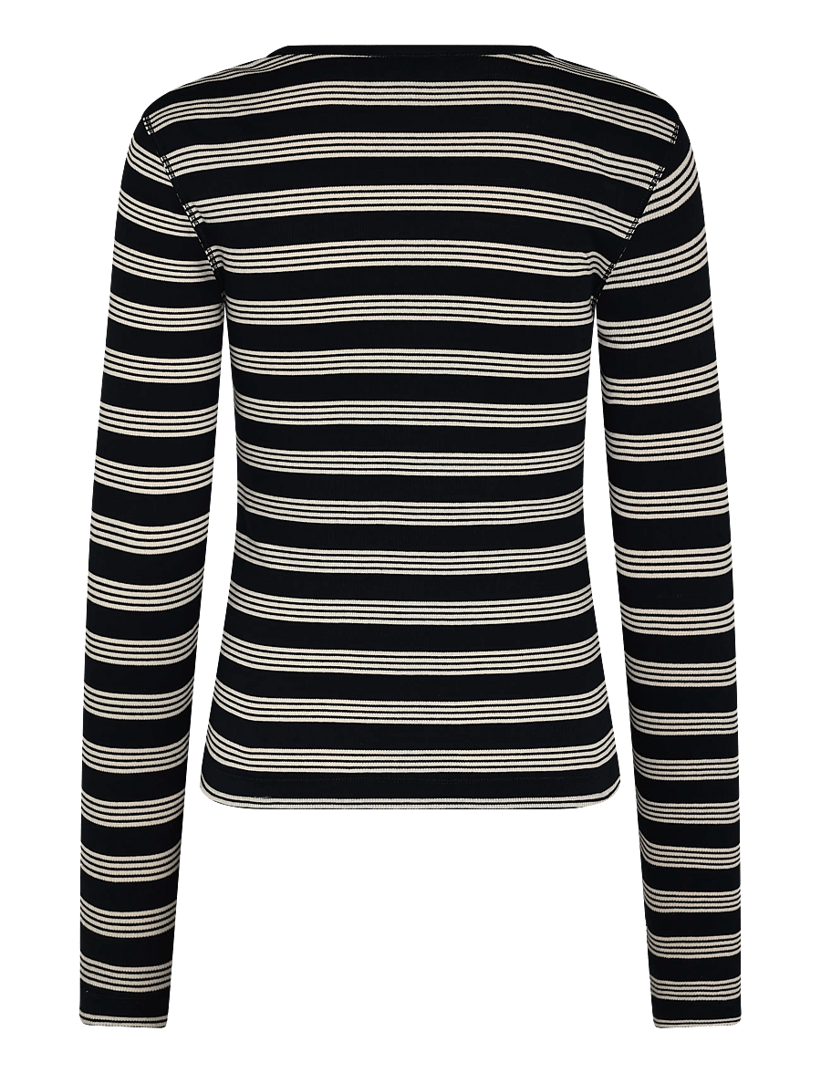 Ganni - Stripe Rib Long-Sleeve - langärmlige tops - blue - 1