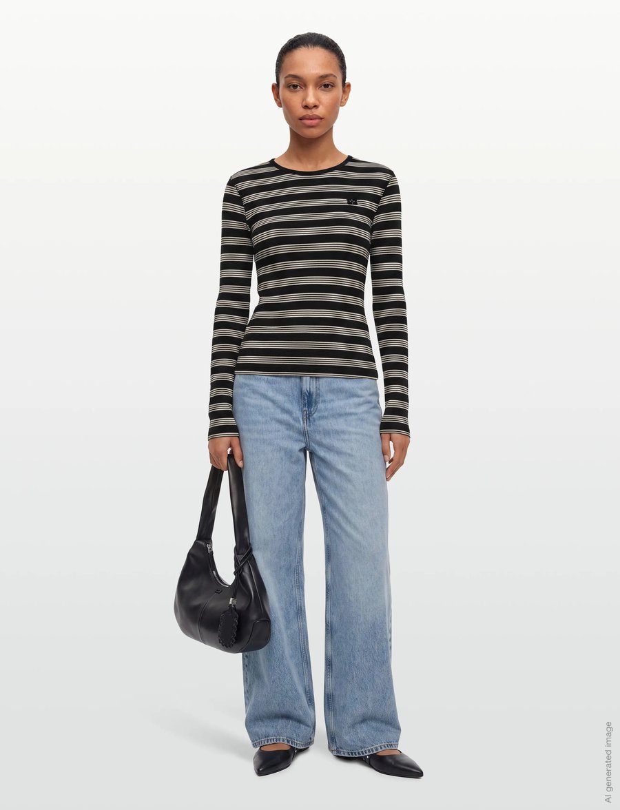 Ganni - Stripe Rib Long-Sleeve - pikkade varrukatega topid - blue - 0